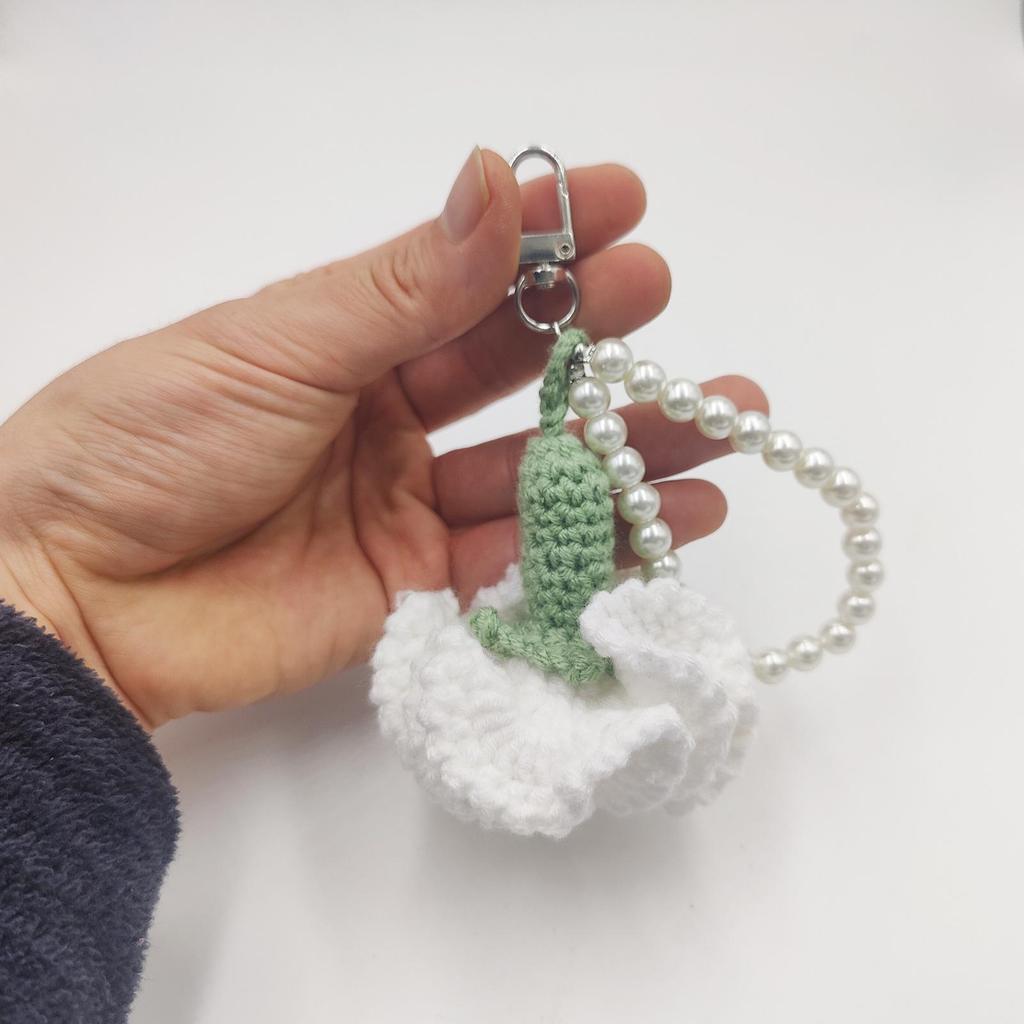 Korean-Style Pearl Chain Crochet Carnation Keychain - Mother's Day Gift Accessory