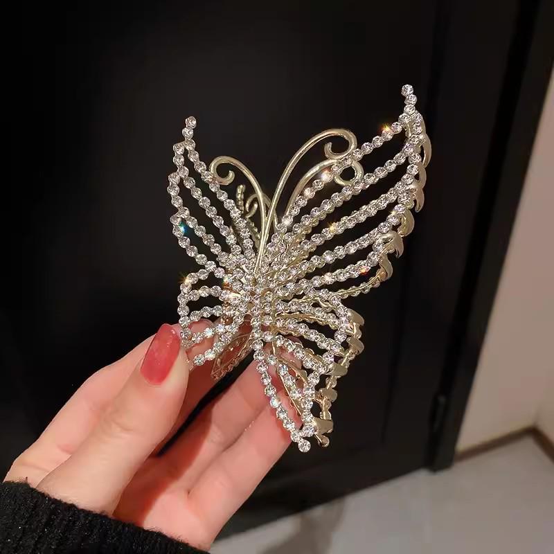 High-End Women's Rhinestone Hair Shark Clip - Large, Stylish, and Trendy Hairpin