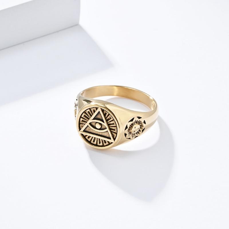 Ancient Egyptian Vintage Aged Eye of Horus Titanium Steel Ring for Mens Gold Fashion Jewellery