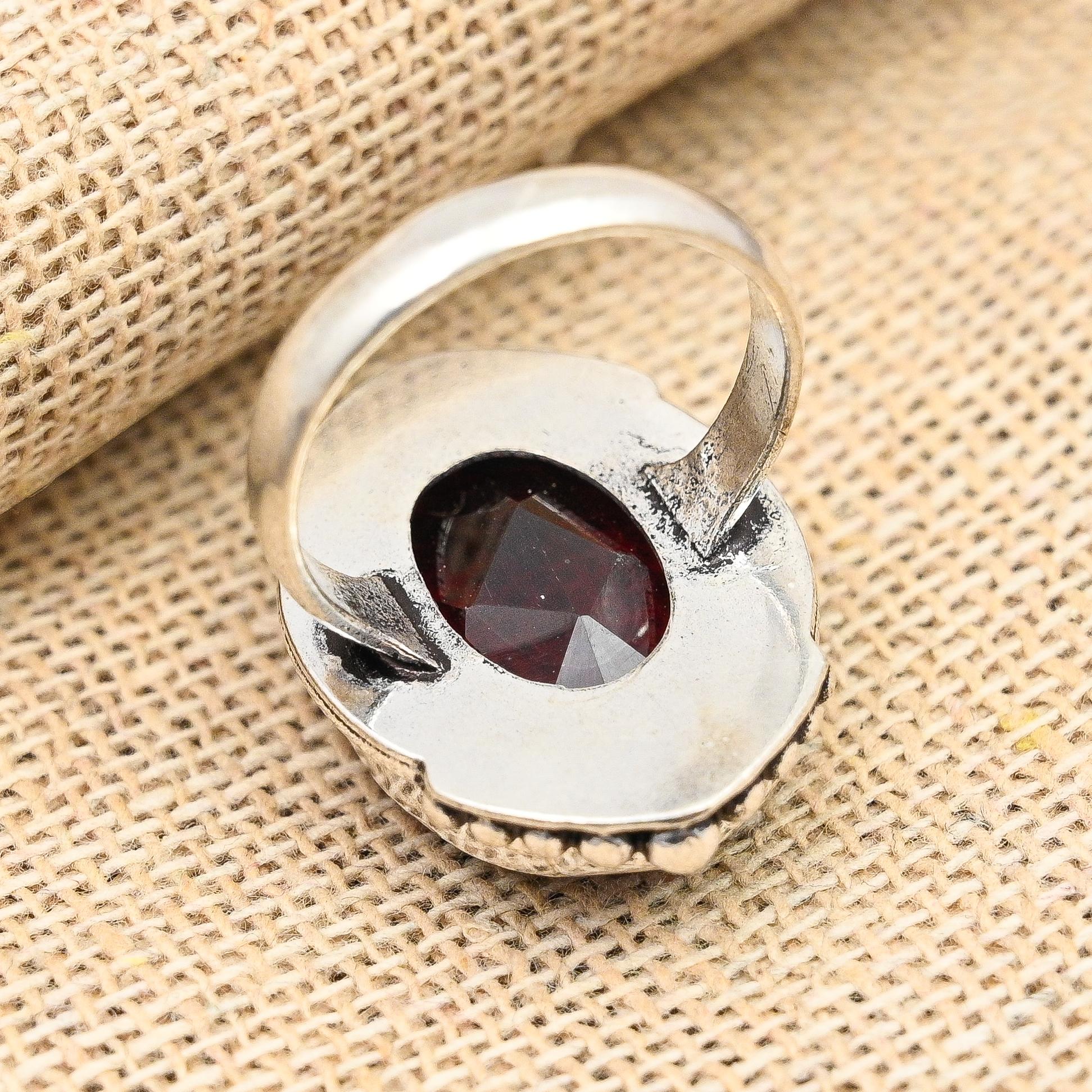 Anello In Argento Sterling 925 Con Pietra Preziosa Granato Fatto A - Foto 3