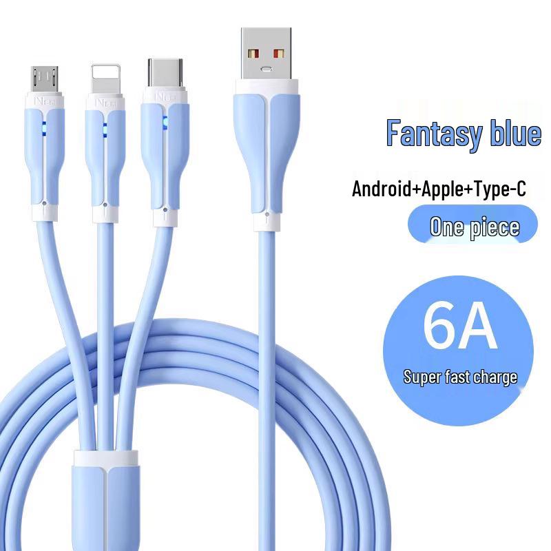 Andmai 100W Multi-Head Fast Charging Cable, Compatible with Apple, Three-in-One Design for Car Use.