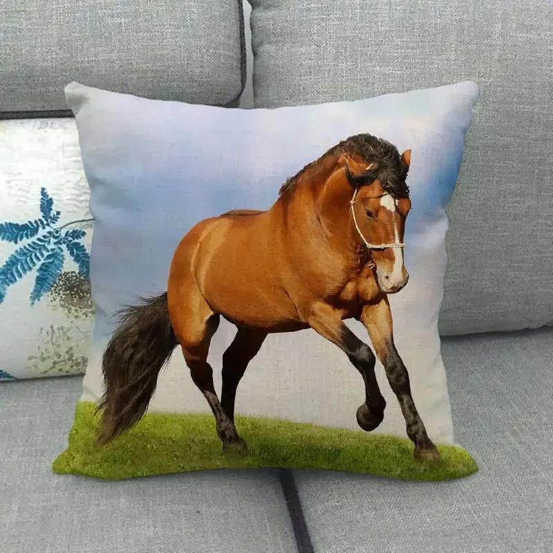 Horse Print Cushion Covers Home Decoration Animal Pillow Cases  Sofa Seat Chair Throw Pillows Linen Pillowslip Car Accessories