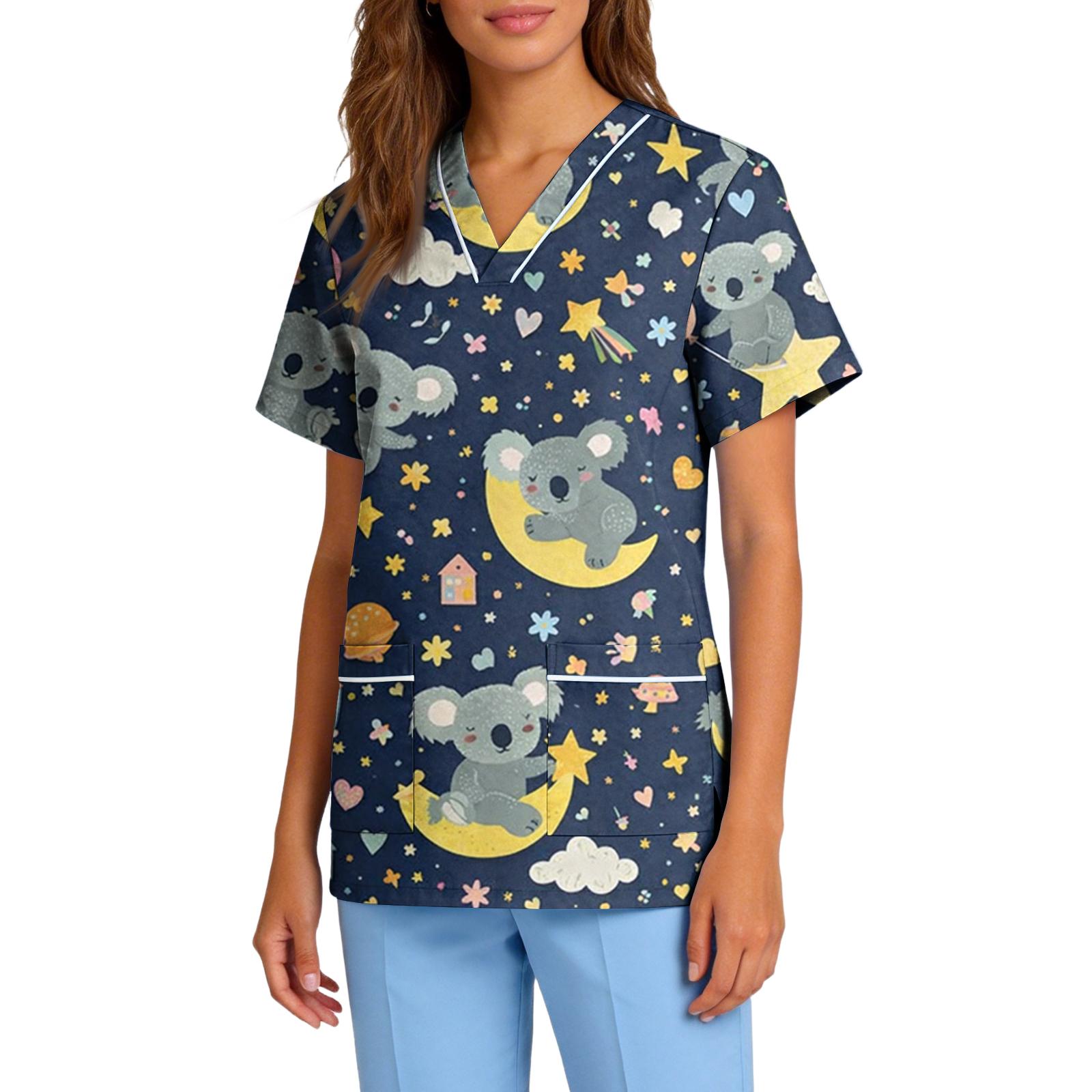 

Women s Stretch Quick-Dry V-Neck Short Sleeve Workwear Top with Animal Print & Pockets XL жовтий
