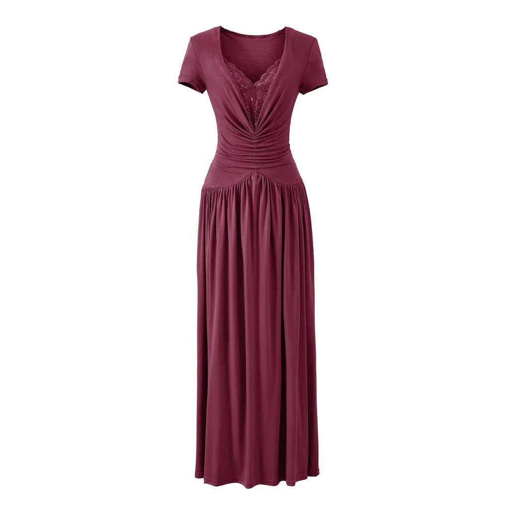 Women's Summer Spicy V-Neck Lace Patchwork Slim-Fit Long Dress