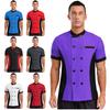 Unisex Kitchen Work Uniform Top Short Sleeve Color Block Chef Jacket Cook Coat
