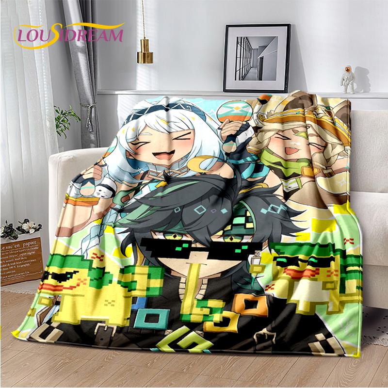 2025 New Cartoon Genshin Impact Character Solo Game Soft Blanket,Soft Throw Blanket for Home Bedroom Bed Sofa Picnic Child Gift