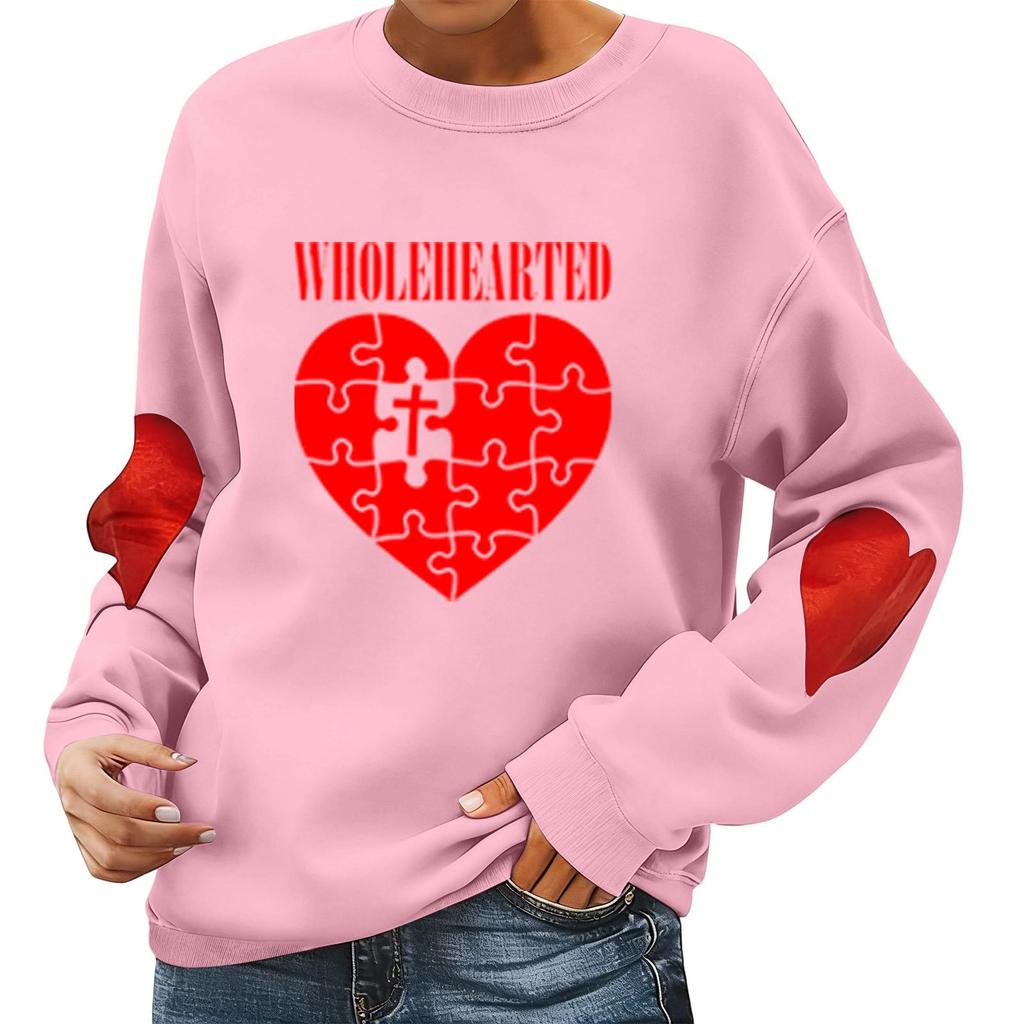 Damen Valentinstag Bedruckter Lässiger Langarm Sport-Hoodie Top