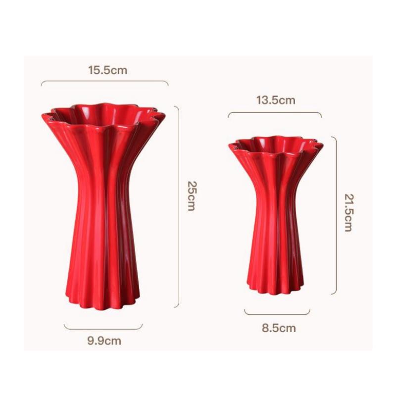 Ceramic Vase Geometric Fold Pattern Red Flower Vase Floral Arrangement Accessories Terrarium Home Decoration Accessories