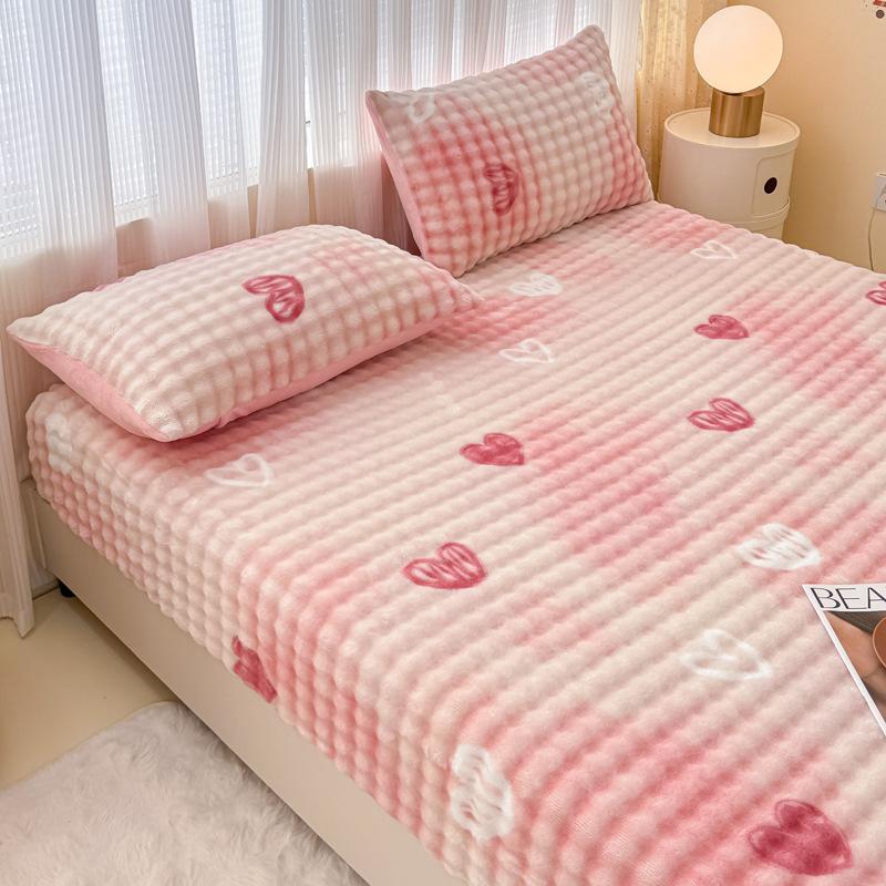 Winter Imitation Rabbit Down Milk Velvet Bed Sheet Single Piece New Printing Design High Weight Plus Velvet Thickening