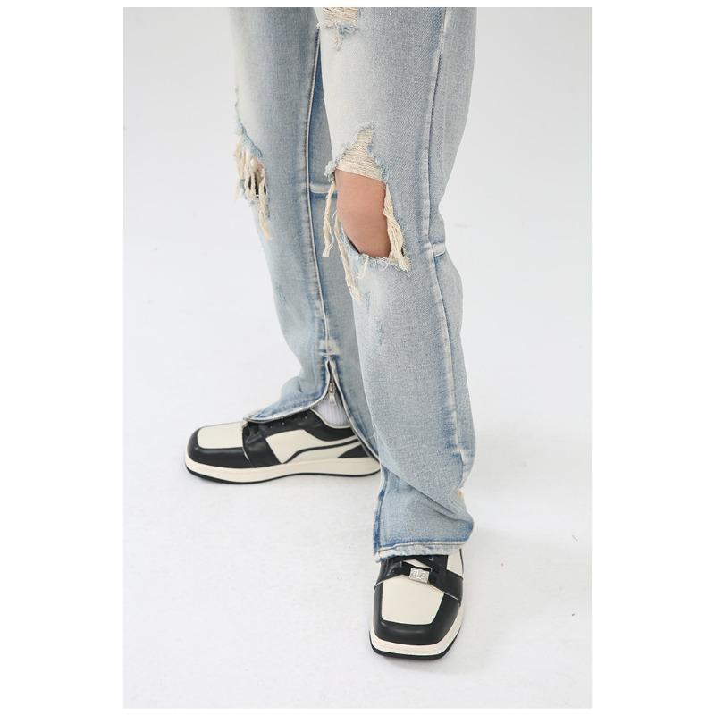 Long Trousers High Street Broken Hole Men and Women with The Same Hip-hop Retro Washed Zipper Scraped Beggar Pants Pants Versatile