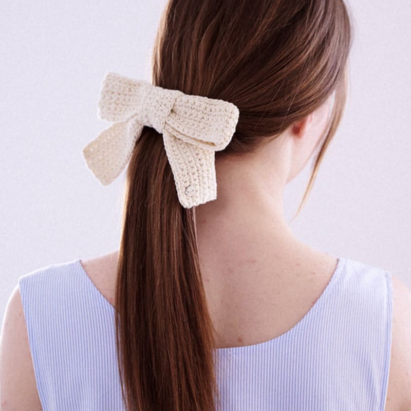 Slowslowly No.206 / Big Ribbon Crochet HairClip _ Cream
