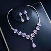 European & American Fashion Purple Crystal Bridal Necklace and Earring Set