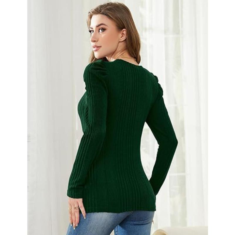 YYFS Women's Fashion Casual Spring Fall Solid Color Print Long Sleeve U-Neck Blouses & Shirts