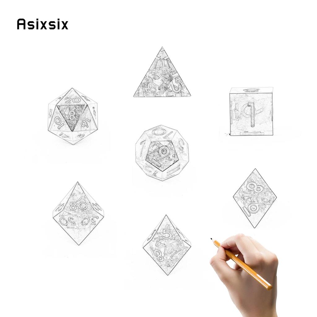 7 Pcs Black Blue Resin Golden Number Sharp Edge Dice Polyhedral Dice Suitable for Role-Playing RPG Board Game Card Game