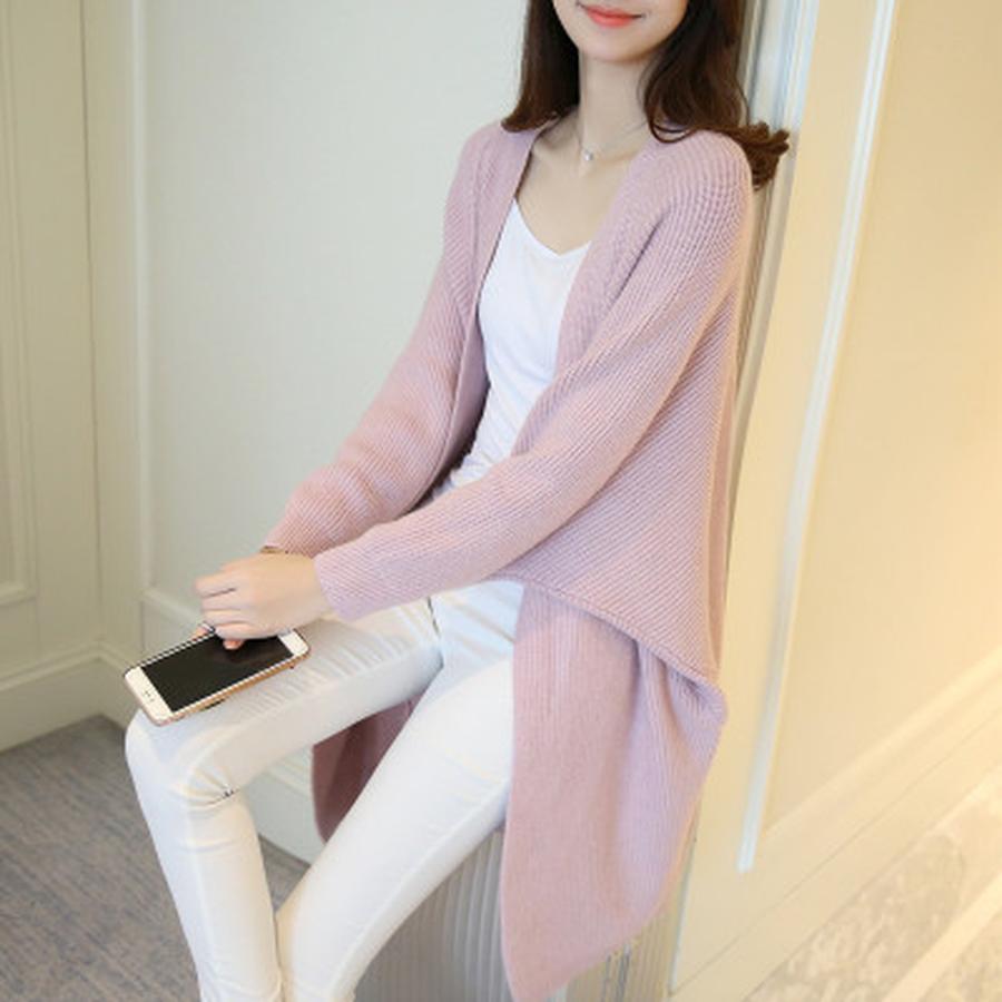 Long Sleeve Knit Cardigan for Women, Korean Style Loose Batwing Sleeves Sweater, Autumn New Pocket Knit Coat
