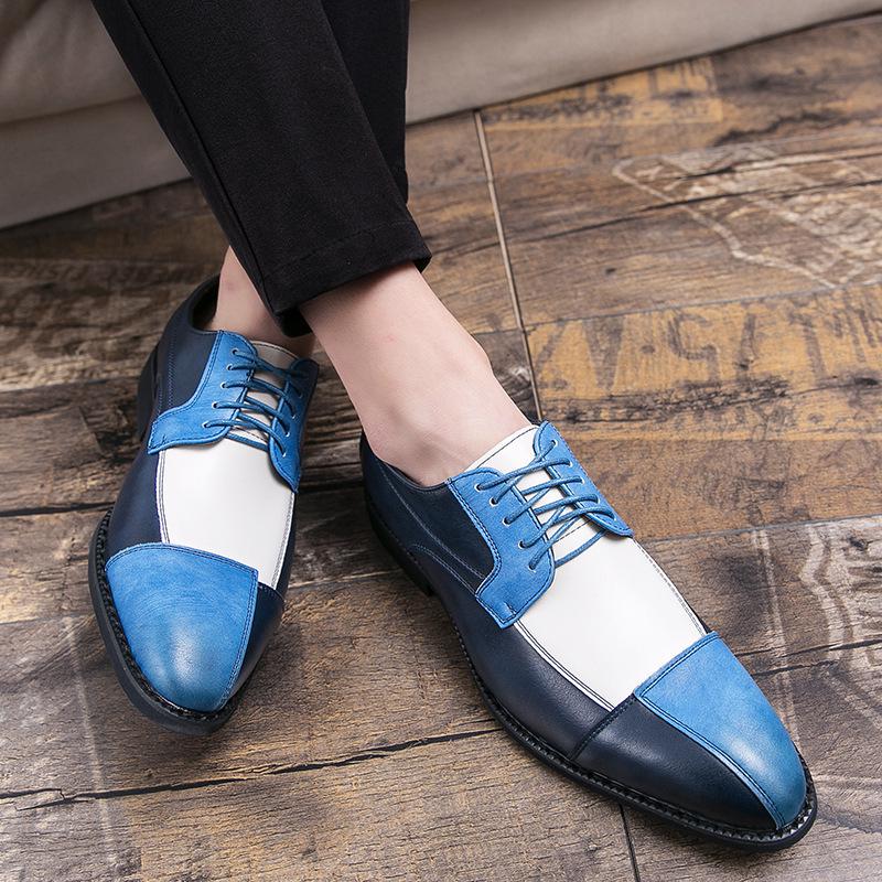 Men's Plus Size Color Block Leather Shoes: British Style, Low-Top, Casual and Formal for Spring and Autumn.