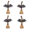 Halloween Broom Bat Figurine Resin Bat with Red Eyes Tabletop Decoration for Indoor Outdoor Home Patio Decor