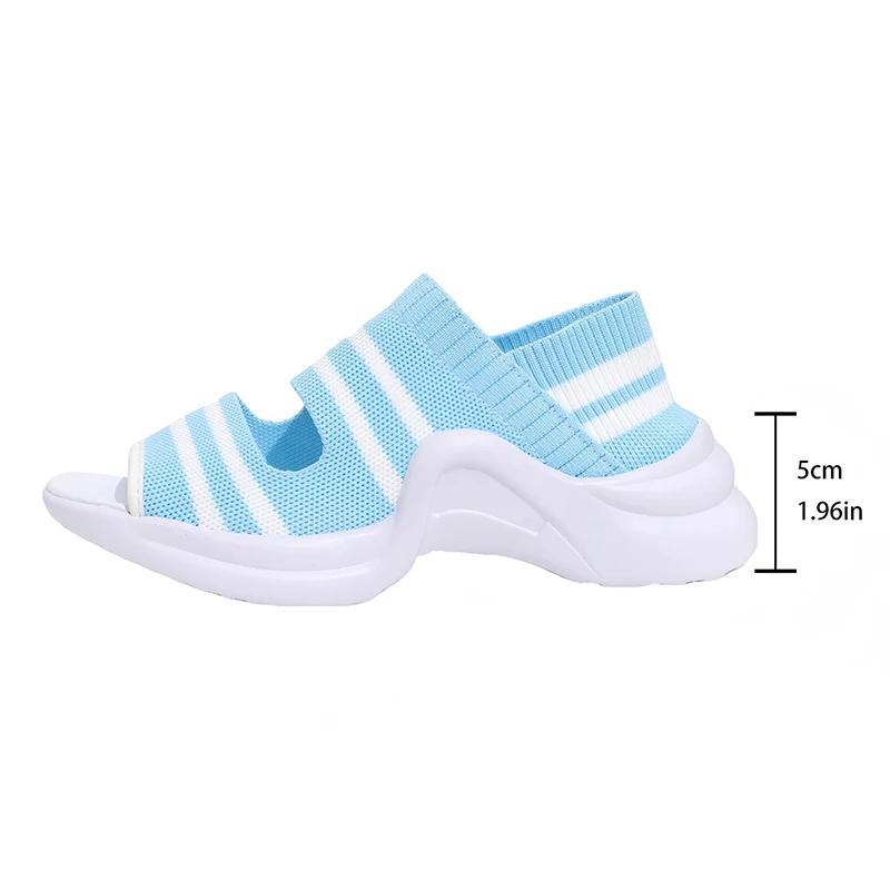 Fashion Fashion Striped Knitted Sports Sandals for Women Thick Sole Casual Wedge Sandals Woman 2025 Summer Comfortable Walking Sandalias