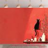 2D Abstract Black Cat Backdrop Cloth, Modern Red Background Photo Background