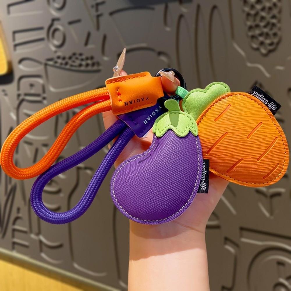 Eggplant PU Leather Bag Pendant Cartoon Car Keyring Funny Vegetable Keychain  Students