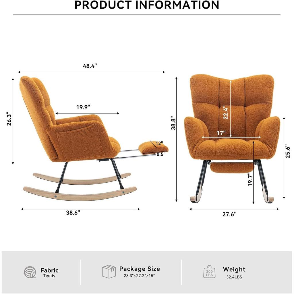 Teddy Upholstered Glider Rocker Adjustable Footrest High Backrest Padded Recliner Reading Chair Bedroom