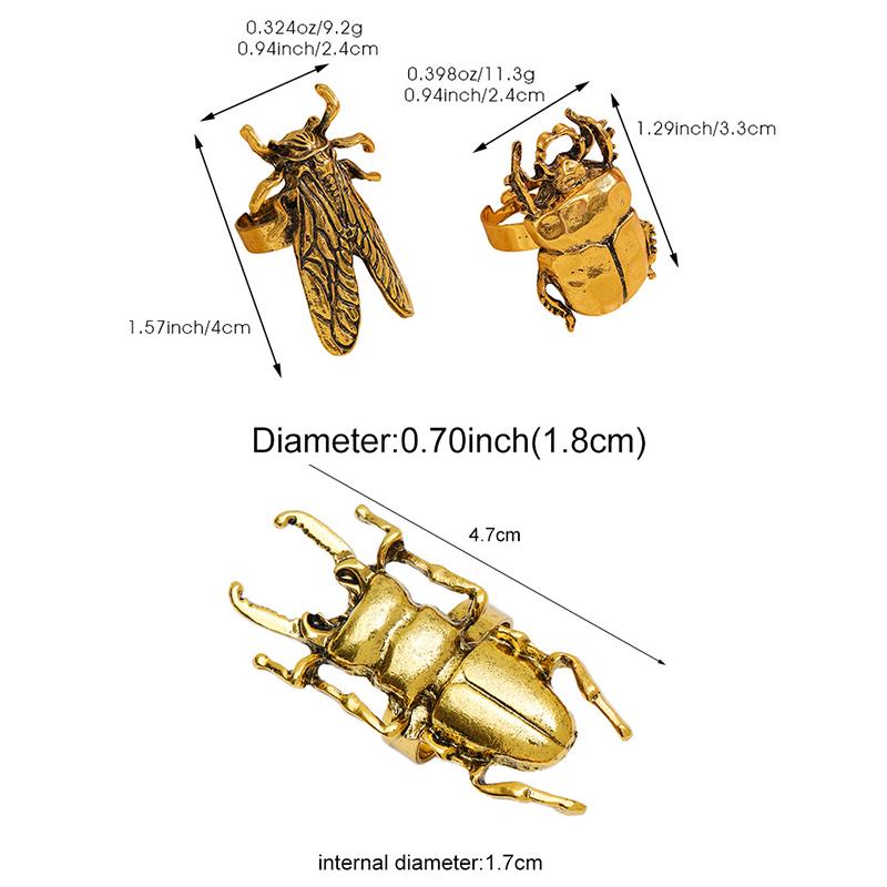Retro Opening Insect Ring Metal Cicada And Beetle Animal Ring Women'S Trend Jewelry Accessories