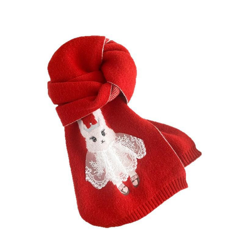 Soft Knitted Lace Bunny Scarf Women Winter Warm Neck Wrap Cute Sweet Long Shawl