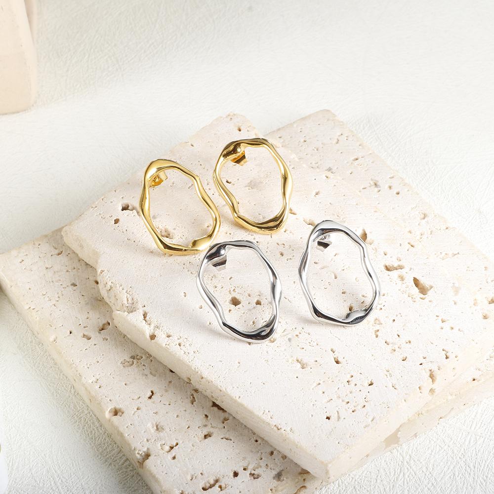 JOVO LOVE European and American Style Irregularly Stud Earrings Stainless Steel Geometric Earring for Women Lightweight Jewelry