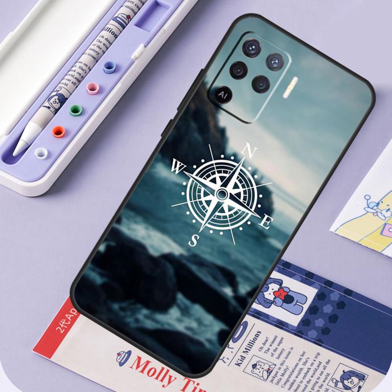 World Map Compass Nautical For Oppo A17 A18 A94 A74 A54 A15 A38 A58 A78 A98 A40 A60 A80 A16 A76 A96 A57 A77 A5 Pro Case