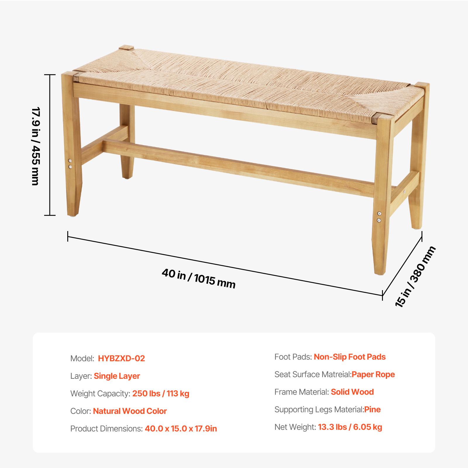 

VEVOR Деревянная ротанговая скамья Скамья для прихожей с ножками из дуба Скамья в стиле бохо для спальни у кровати с плетеным вручную ротангом для гостиной