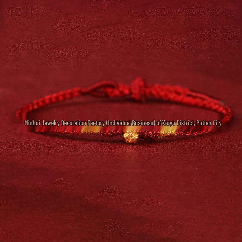 Year of the Horse Gold Wealth Bracelet with Pixiu, Clover Charm, and Red Rope