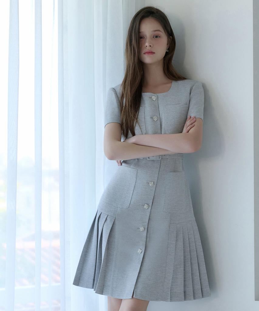 JULIY&CALLA 26Hs Love By You Ella Pleats Summer Tweed Dress Heathered Black Wedding Guest Look Ceremony Look