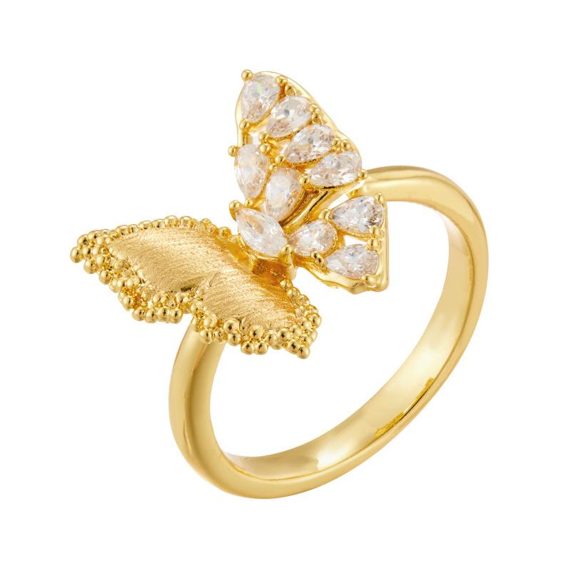 Smart Beauty Gold Brushed Butterfly Open Ring Original Design Micro Zircon Adjustable Ring Index Finger Ring