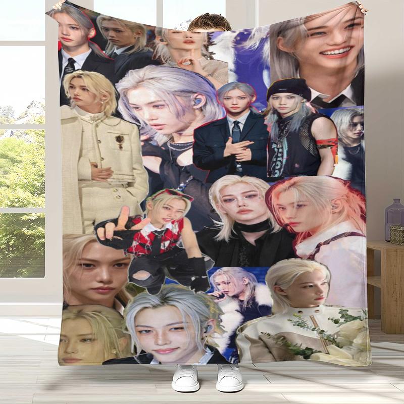 Felix Kpop Stray Kids Flannel Blanket,Ultra Soft Warm Plush Throw for Home Bedroom Bed Sofa Cover Camping Picnic gift