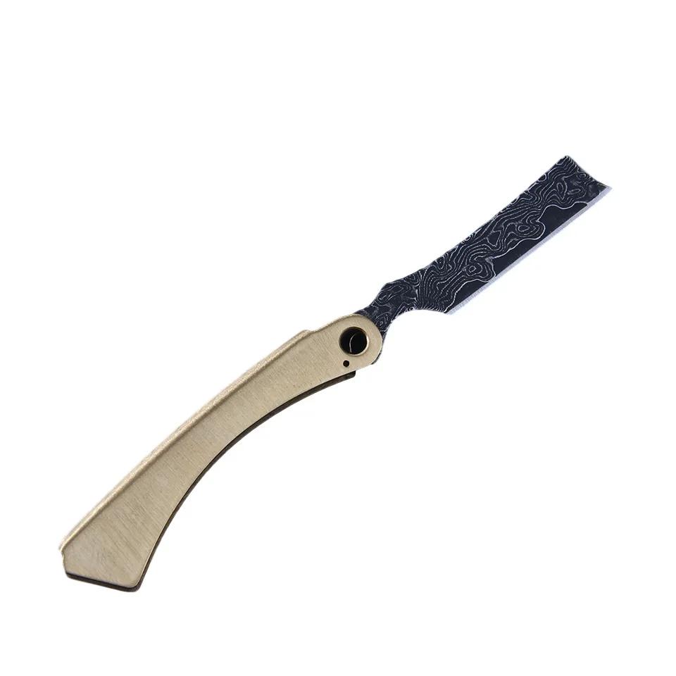 Folding Blade Knife Brass Handle High Hardness Damascus Steel Outdoor Camping Pocket Knife EDC Tools