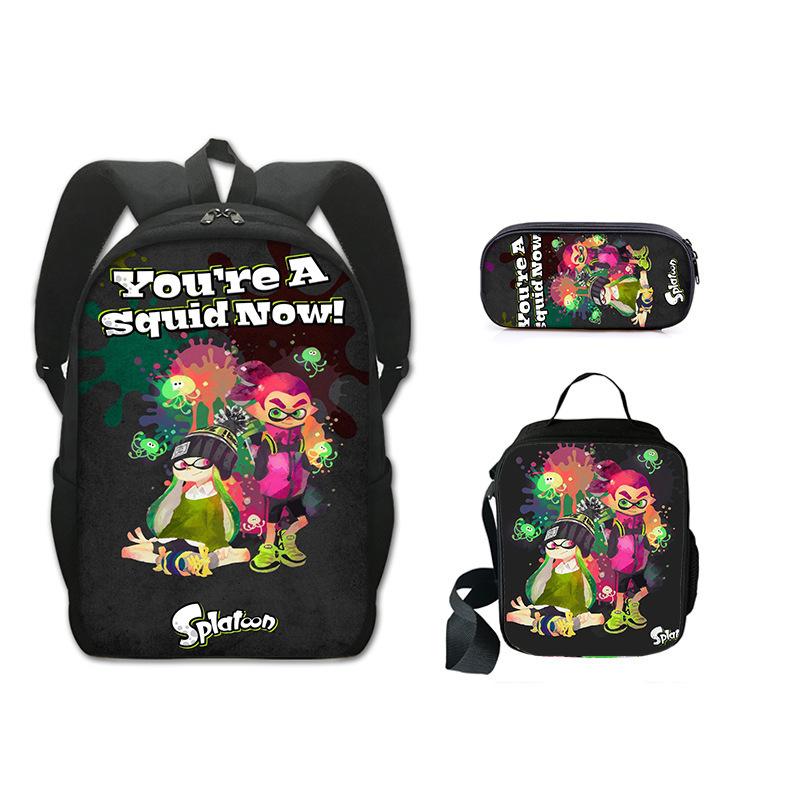 Splatoon 3Pcs set Backpack Schoolbag with Shoulder Bag Pencil Case Set for Kids Students Anime Game Kids bags