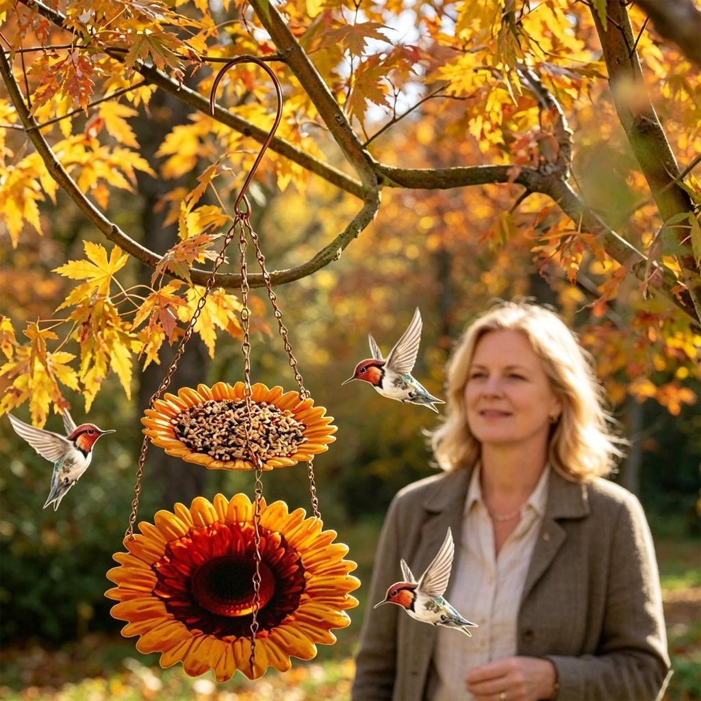Bird Feeders For Outside Double-Layer Retro Feeding Tray Hangable Sunflower Design Bird Feeder For Finch Hummingbird Backyard