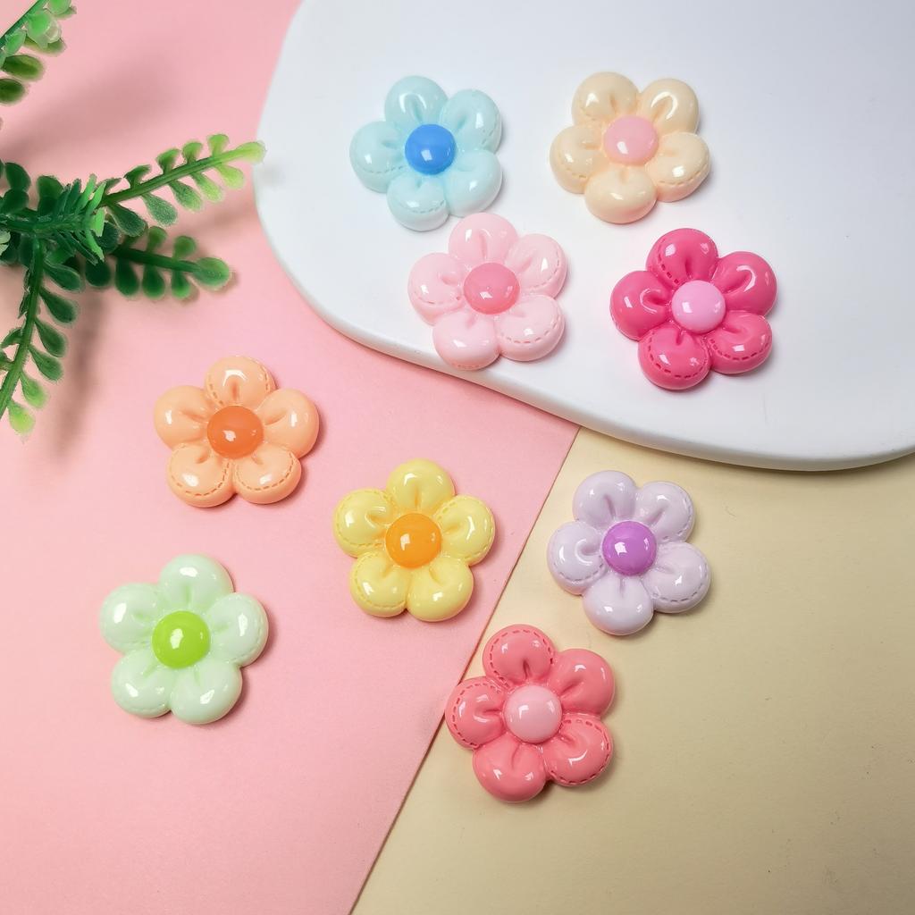 New 100Pcs Mixed Opaque Color Daisy Flowers Flatback Resin Cabochons Colorful Floral Slime Beads Charms for Scrapbooking Decor