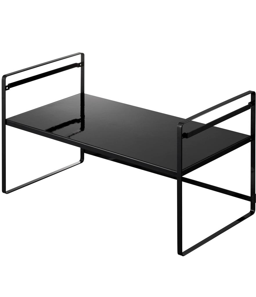 Yamazaki Jitsugyo 5163 Toaster Rack, Wide, Black, Approximately W65.5XD35XH36cm, Tower Kitchen Rack, Lower Tier Turns Into Work Space, 2 Level Height