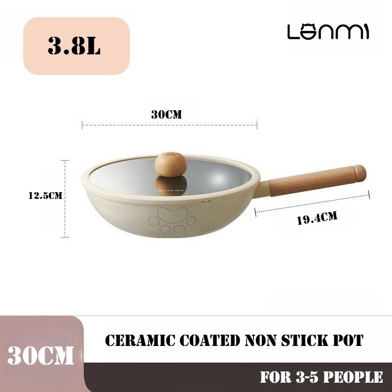 

LANMI 30CM Woks Aluminum Alloy Non Stick Frying Pan Ceramic Coated Skillet Chinese Wok Low-fat Cooking Searing Steak Skillet