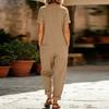 Women's Color Casual Short Sleeved Loose Pocket Overalls Long Jumpsuit