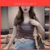 T-shirt a righe vintage estiva con ricamo per donna