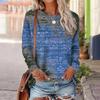 Gradient Vintage Women's T-shirts Autumn Long Sleeves T Shirt Tops Designer Casual Loose O-neck Women Clothing Pullover