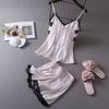 Pajamas sexy temptation women suspender nightgown nightgown set, imitation silk nightgown ice silk summer loungewear