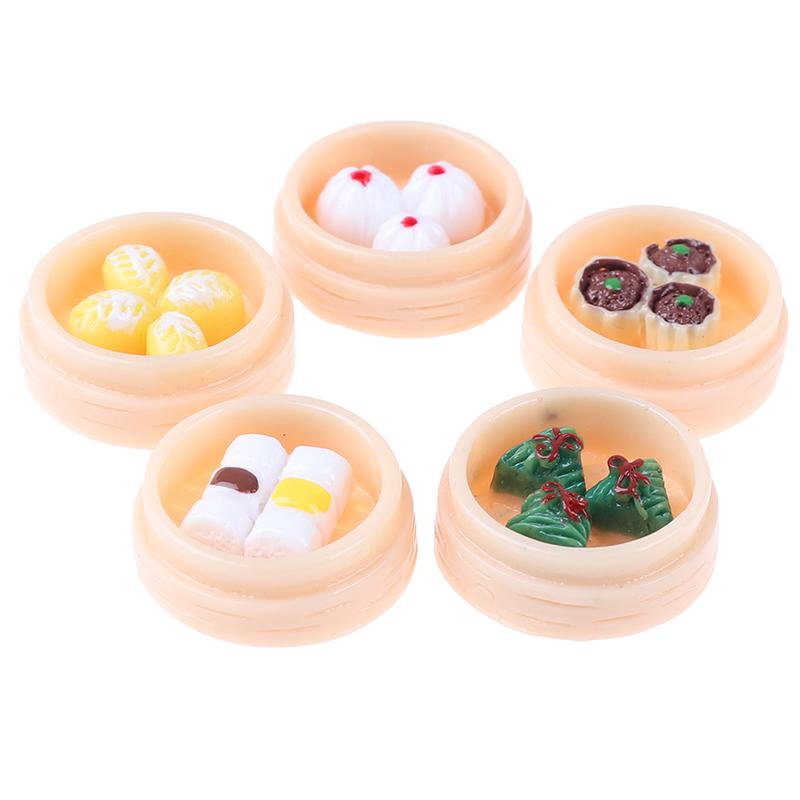 5Pcs/Set 1:12 Dollhouse Miniatures Chinese Dim Sum Food Kitchen Accessories