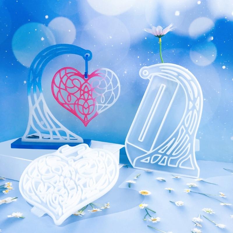 Love Heart Shaped Silicone Mold DIYs Crystal Love Ornament Molds with Base Epoxy Resin Casting Crafts Wedding Home Decors