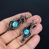 Blue Copper Turquoise Handmade Gemstone Earrings,  999 Copper Wire Wrap Earrings Antique Jewelry, For Engagement Gift