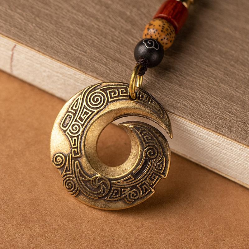 Chinese Good Luck Ring Brass Car Key Chain Pendant Jewelry Special Pattern Round Tag Mystical Eastern Power DIY Lanyard Hangings