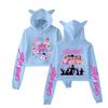 Kpop Demon Hunters Printed Short Hoodie With Cat Ears For Girls Summer Casual Wear