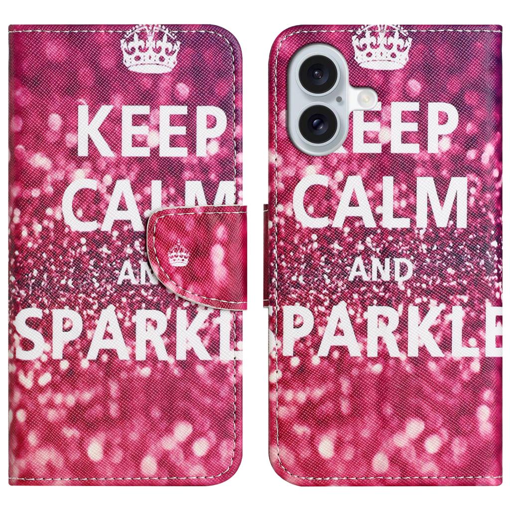 For iPhone 16 Plus Case Pattern Printing Cross Texture Phone Leather Cover